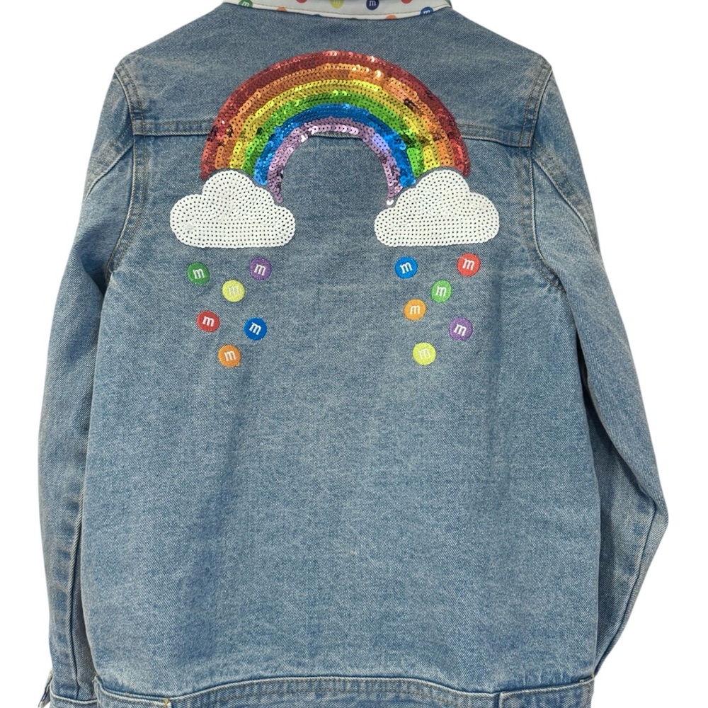 M&M'S Youth Denim Jean Jacket with Sequin Rainbow and Embroidery Size 7/8